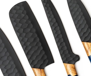 Custom Handmade 5-Piece Carbon Steel Chef <b>Knife</b> <b>Set</b> Hammered Black Blades Wood+Resin Handles Ambidextrous Design Leather Sheath - Product Image 2