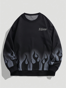 Sudadera negra de cuello redondo para mujer, con estampado de llamas, manga larga, estilo casual, ropa de calle, sudadera de moda, ropa personalizada OEM - Product Image 5