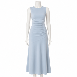 Elegante Vestido Largo Azul Cielo sin Mangas con Fruncido para Mujer |   Vestido Largo de Noche para Fiesta, Cóctel o Boda, Corte Sirena, Cuello Redondo y Ajustado al Cuerpo - Product Image 1