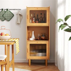 Natural Bamboo 3 Cube <b>Storage</b> Cabinet with Acrylic See-Through Doors <b>Open</b> Compartment for Living Room Decor - Product Image 6
