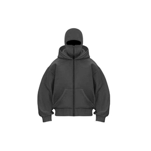 Service OEM – Cagoule à capuche noire et blanche, 100 % coton lavé, effet vieilli, avec logo imprimé dessin animé, idéale pour l'hiver - Product Image 1