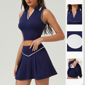 Ensemble jupe 2 pièces pour femme avec logo personnalisé, séchage rapide, respirant, décontracté, sport, entraînement, fitness, tenue de tennis, haute qualité - Product Image 1