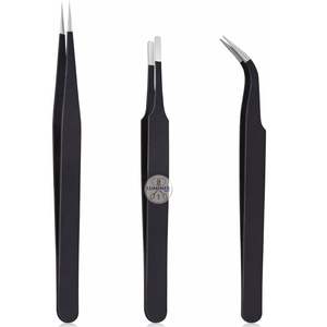 ชุดแหนบสแตนเลสคมกริบ 3 ชิ้น พร้อมด้ามจับพลาสติกป้องกันไฟฟ้าสถิต สำหรับใช้กับเส้นผม - Product Image 1