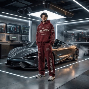 Men's Oversized Burgundy Acid Wash Hoodie Tracksuit <b>Sets</b> Heavyweight Streetwear Cotton <b>Jogger</b> <b>Matching</b> Sweat Suit Custom Apparel - Product Image 3