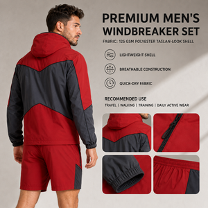 Conjunto de Chaqueta Cortavientos y Pantalones Cortos de Poliéster para Hombre, Marca Privada, Impermeable, Ligero, Ropa Deportiva de Verano, Fabricante OEM - Product Image 5