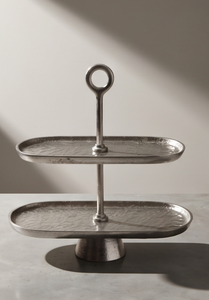 Factory Direct 2 Tier Oval Ring Handle Metal <b>Cake</b> <b>Stand</b> <b>Vintage</b> Silver Finish Dessert Platter Table Centerpiece <b>Stand</b> - Product Image 3