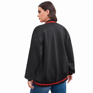 Wholesale Premium Women's Black Varsity Jacket Full Sleeve Contrast Trim <b>Covered</b> <b>Button</b> Closure Regular Fit Embroidery Cotton - Product Image 5