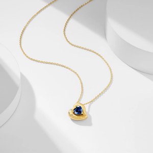 Collar con Colgante de Zafiro en Forma de Corazón, Cadena de Serpiente Chapada en Oro de 18K, Joyería Romántica para Uso Diario de Mujer - Product Image 3