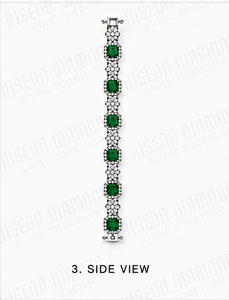 Bracelet tennis diamant en or blanc 18 carats avec halo de pierres vertes taille émeraude, bijou de luxe personnalisable haut de gamme - Product Image 2
