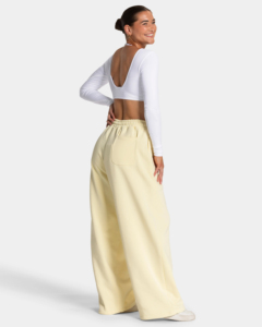 <b>Women's</b> <b>Cream</b> Wide Leg Sweatpants High Waist Elastic Side Stripe Loose Casual Long Pants - Product Image 3