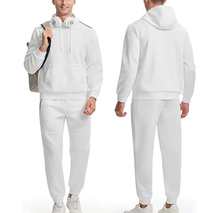 <b>Mens</b> White Hooded Tracksuit Set Full Sleeve Solid Color Casual Joggers With Side Pockets Autumn Wear Breathable 100% Cotton - Product Image 1