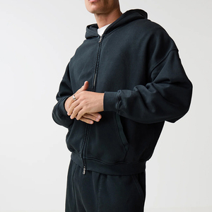Custom <b>Men</b> Zipper Style Plus Size Tracksuits Plain Dyed High Quality Streetwear Drop Shoulder Tracksuits For <b>Men</b> - Product Image 3