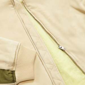 Men's Beige Bomber <b>Jacket</b> Solid Color Stand Collar Zipper Closure Casual Autumn Wear Regular Fit Polyester Material - Product Image 4