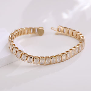 RAMDUT IMPEX Moissanite Emerald-Cut Tennis Bracelet Silver Plated Trendy Unisex Engagement & Wedding <b>Gift</b> GRA Certified - Product Image 1