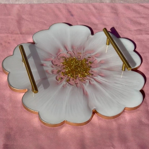 High Quality Blush Geode Resin Serving Tray With Golden Leaf Handles Pink <b>Epoxy</b> <b>Coffee</b> <b>Table</b> Decor & Jewelry Organizer Tray - Product Image 4