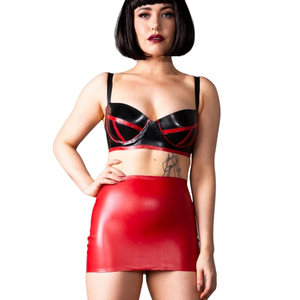 Jupe crayon mini taille haute en cuir PU rouge pour femme, brillante, unie, sexy, style club, toutes saisons - Product Image 1