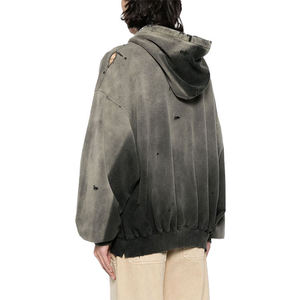 Vente en gros de sweats à capuche vintage délavés, qualité supérieure, effet délavé à l'acide, en coton mélangé épais, pour hommes, avec logo personnalisé - Product Image 2