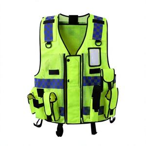 Gilet de sécurité unisexe haute visibilité réfléchissant, vert et bleu à carreaux, avec plusieurs poches, en maille polyester, résistant aux perforations - Product Image 1