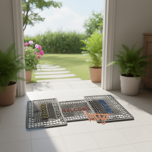 PVC Hollow Welcome Doormat 16x24 Inch Anti-Slip <b>Floor</b> Mat for Home & Hotel Bathroom Door Use - Product Image 1