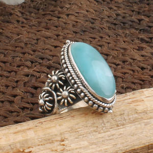 แหวนลาริมาร์ธรรมชาติ เงินแท้ 925 ประดับพลอยสีน้ำเงินแคริบเบียน รูปทรงกลีบดอกไม้ งานแฮนด์เมด แหวนพลอยสำหรับผู้หญิง ของขวัญ - Product Image 2