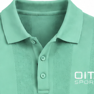 Mint Green <b>Mens</b> <b>Long</b> <b>Sleeve</b> Knitted <b>Polo</b> <b>Shirt</b> Textured Vertical Stripe Design Ribbed Hem Premium Casual Pullover Fashion Top - Product Image 3