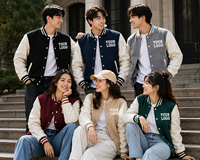 Veste universitaire personnalisée HANRIM pour hommes, style preppy, logo brodé sur le devant, veste de sport en PU, automne, 300g, 100% polyester