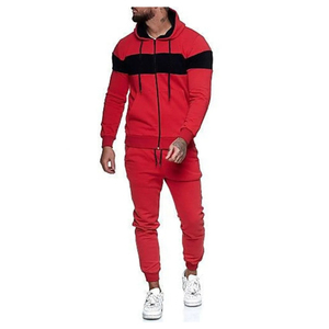<b>Men's</b> Red <b>White</b> Hooded Breathable Casual Printed Track <b>Jacket</b> with Black Pants Autumn Tracksuit Set - Product Image 4