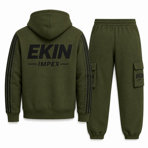 Conjunto de Sudadera con Capucha y Pantalones Deportivos Unisex con Logotipo Personalizado, Franja Lateral, Felpa Gruesa, Transpirable y de Secado Rápido, 2 Piezas - Product Image 2