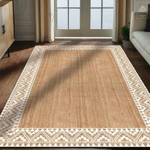 Tapis et carpettes rectangulaires tressés imprimés en jute, fabriqués à la machine - Écologiques et adaptés aux animaux de compagnie - Product Image 1