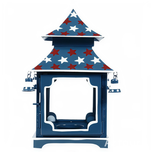 New White with <b>Red</b> & Blue Star <b>Red</b> Trim Pagoda Lantern Handmade With Bells Elegant Indoor Tabletop & Hanging Home Decor Accent - Product Image 3
