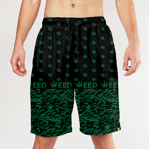 <b>Men's</b> Quick Dry Board Shorts Green Black Leaf Pattern Drawstring Waist Casual Swim <b>Trunks</b> Short Length Polyester Fabric - Product Image 5