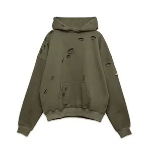 Sweat à capuche oversize pour homme, effet vieilli, style streetwear vintage, en molleton de coton, fournisseur en gros - Product Image 3