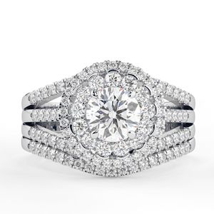 Round Cut Moissanite Double Halo Heavy Bridal Engagement <b>Set</b> <b>Ring</b> in 14K Yellow Gold Prong Setting for <b>Women</b> - Product Image 3