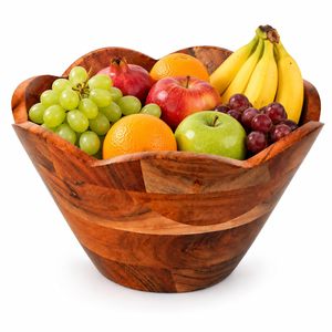 Acacia Wood Decorative <b>Bowl</b> Handmade <b>Wooden</b> Serving <b>Bowl</b> with Scalloped Flower Edge <b>Large</b> Fruit <b>Bowl</b> for Dining Table Kitchen - Product Image 3