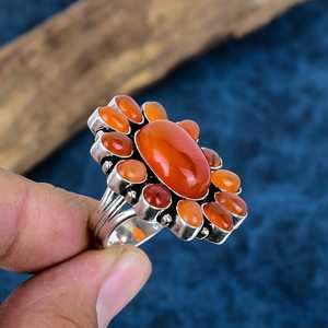 Wholesale Handmade 925 Sterling Silver Natural Carnelian Cluster <b>Ring</b> Opaque Gemstone Flower <b>Statement</b> <b>Rings</b> For Women Bulk - Product Image 2