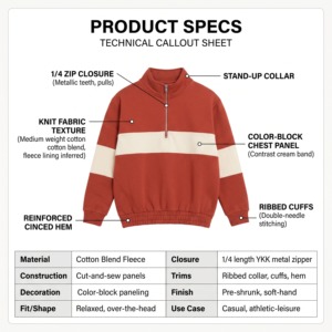 Sweat-shirt mi-zippé pour femme, color-block rouge, manches classiques, en coton tricoté et fibre de bambou, style décontracté pour l'automne, broderie chenille - Product Image 5