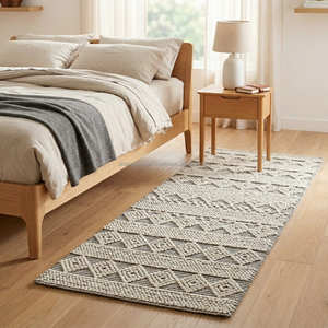 Boho Wool Cotton Runner Rug with Green Tribal Stripe Pattern for Hallway, Entryway & Modern Interiors - Product Image 5