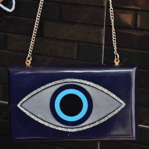 Luxury Handmade Resin Clutch Bag With Evil <b>Eye</b> Motif Glitter Inlay Beaded Handle Designer Evening Party Statement Handbag - Product Image 2