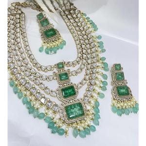 Stunning High Quality Gold Plated Statement Moissanite <b>Long</b> <b>Necklace</b> and Earrings Set for Indian Wedding and Party Wear Women - Product Image 1
