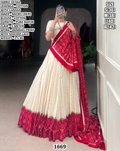 Lehenga traditionnel en coton vert Bandhani Virasat, longueur au sol, pour mariage féminin, avec protection solaire et séchage rapide - Product Image 2