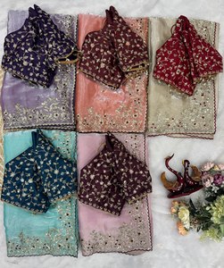 Élégant Spark Pure pour Saree en Satin, Beauté Royale à Sequins, C-Pallu, Broderie Queen Cutwork, Vêtement Ethnique Indien pour Femme, Tenue de Fête, Reglance - Product Image 5