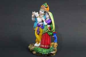 Statue de Radha Krishna en résine artisanale Nirmala, décoration religieuse traditionnelle du Rajasthan, pour la table du salon - Product Image 2