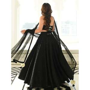 Sweet Black <b>Sequin</b> Georgette Reception Lehenga Choli for Women - Product Image 4