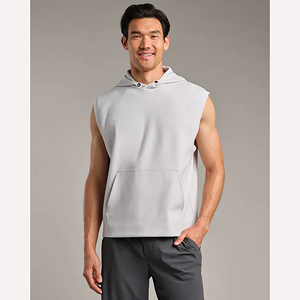 Sudadera con Capucha sin Mangas para Hombre, Color Sólido, con Bolsillo, Corte Regular, Gris, Poliéster, Secado Rápido, Invierno - Product Image 3
