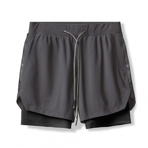 Shorts de sport pour homme, blancs, à séchage rapide, avec bande latérale noire, taille élastique avec cordon de serrage, légers, en tricot, pour l'été - Product Image 3