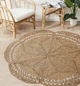 Tapis en jute pliable vintage le moins cher - Tapis de sol en jute naturelle tressé géométrique pour salon - Product Image 4