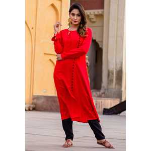 Conjunto de Kurta de Crepé Rojo Candy Talla XS - Product Image 1