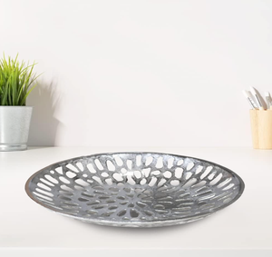 Customizable Heavy Duty Antique Design Metal <b>Tray</b> <b>Large</b> Serving <b>Tray</b> with Classic Style in Matte Silver Finish for Weddings - Product Image 2