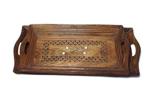 Handmade <b>Rustic</b> Acacia Wood Decorative Serving Tray with Plant Pattern Engraved Platter Rectangular Fruit Display for Home - Product Image 2