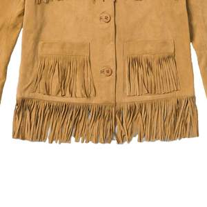 Real Soft Genuine Leather <b>Suede</b> Breathable Windproof Zipper Closure Ladies Western Winter <b>Jacket</b> Fringes Odm Oem Available - Product Image 4